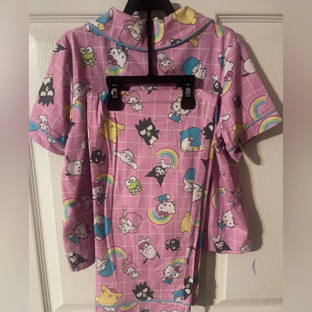 NWT Hello Kitty & Friends Girls 2-Piece PJ Set Pink Rainbow Sleepwear‎ Sz S 6/6X